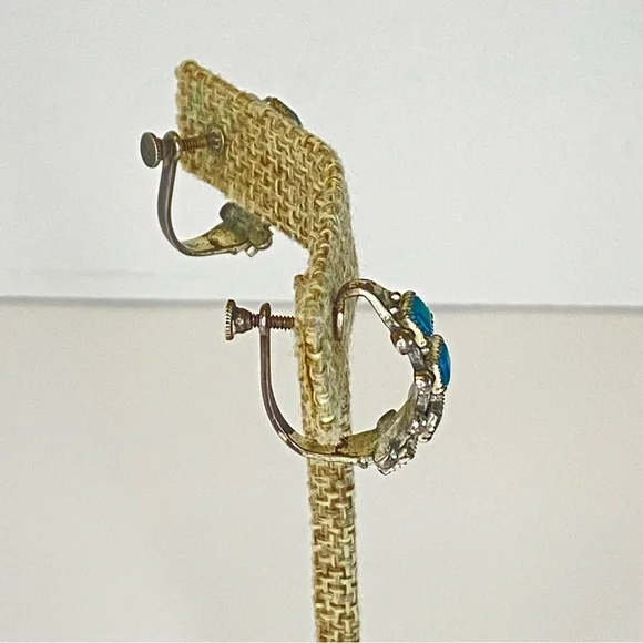 Vintage Sterling Silver Turquoise Screw Back Earrings Hoop Southwestern Native - Picture 12 of 13